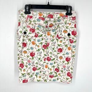 Swedish Hasbeens Floral Denim Cargo Skirt Sz 36 / US M Pockets Multi Stretchy